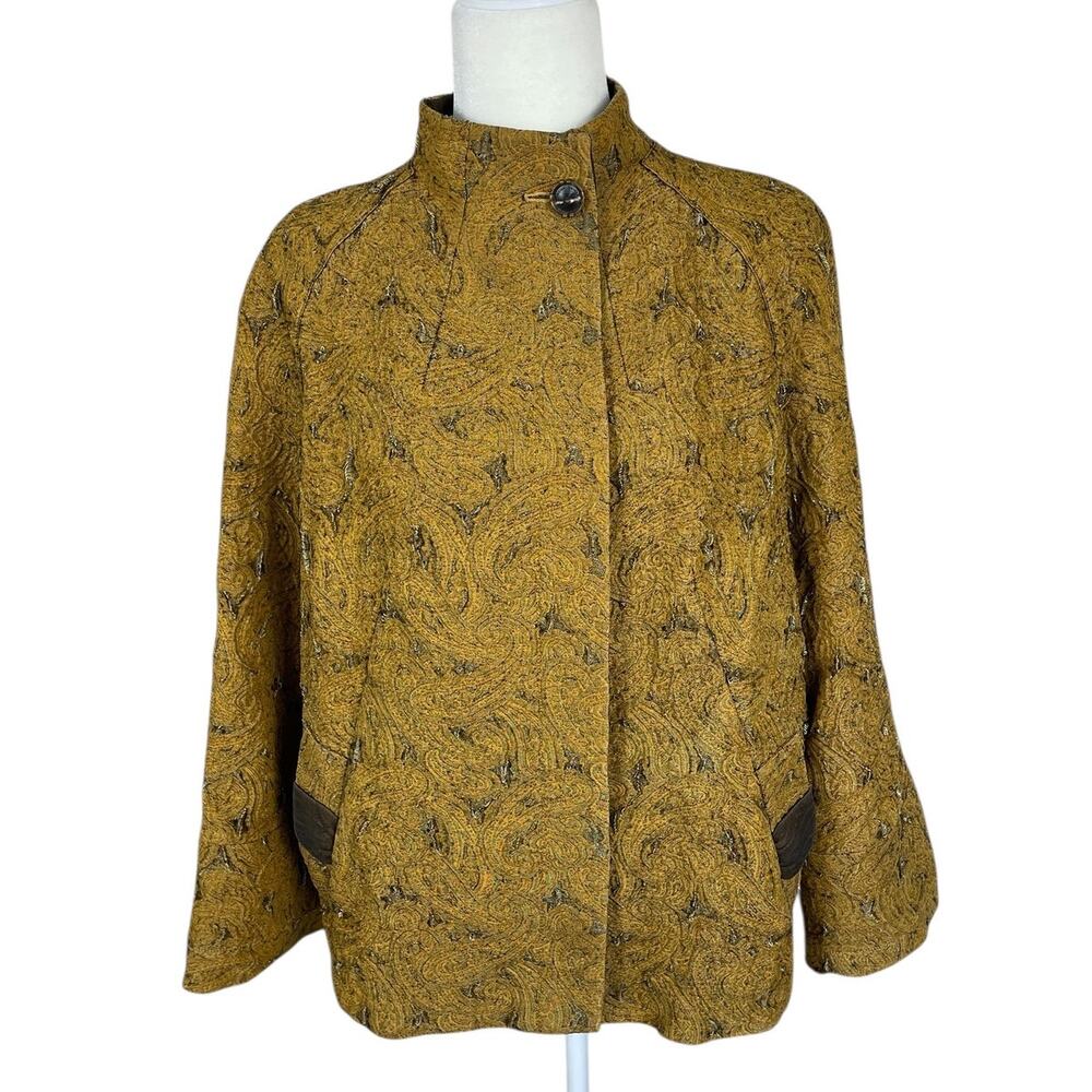 Rena Lange Silk Blend Brocade Paisley Swing Jacket Size Large Lagenlook Artsy - Picture 1 of 13